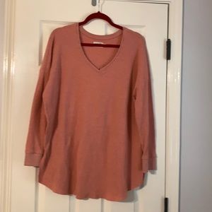 Terra & Sky waffle texture, tunic top 1X…long sleeve…Coral/Peach